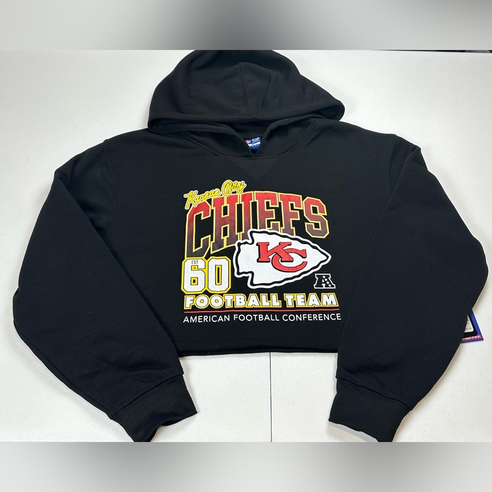 NFL Ultra Game Kansas City Chiefs Women's Cropped Pullover‎ Hoodie Black Medium